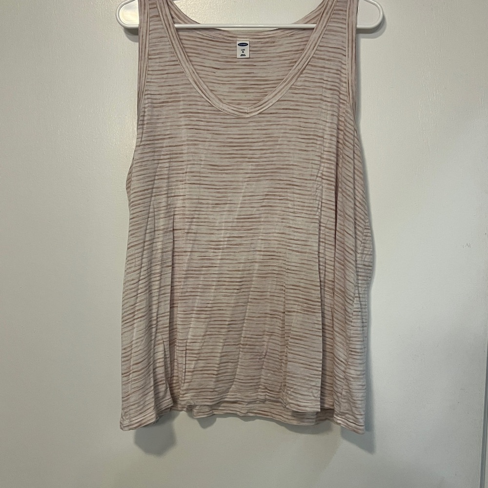 Old Navy Pink and White Relaxed Ribbed Tank Top